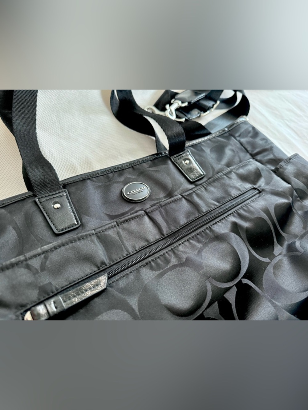 Coach Signature Nylon Multifunction Tote Black Diaper Bag w/Pad Travel Work Bag - Picture 10 of 15